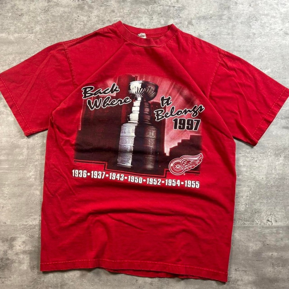 Sport Champ Detroit Red Wings Tee Mens Large Red Excellent 1997 Stanley Cup